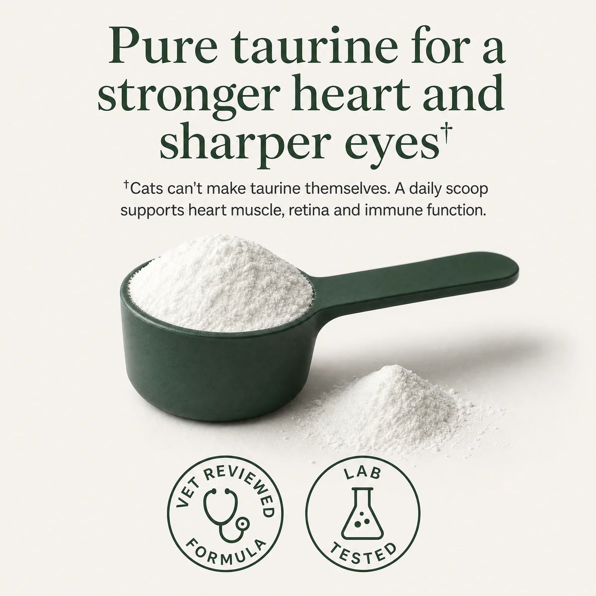 Casilia™ Taurine prevents silent taurine deficiency and replaces what processing destroys, lab-verified and vet-approved